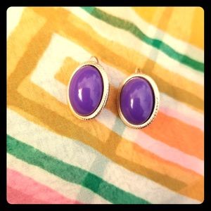 Vintage MOD Purple Gold tone Costume Earrings